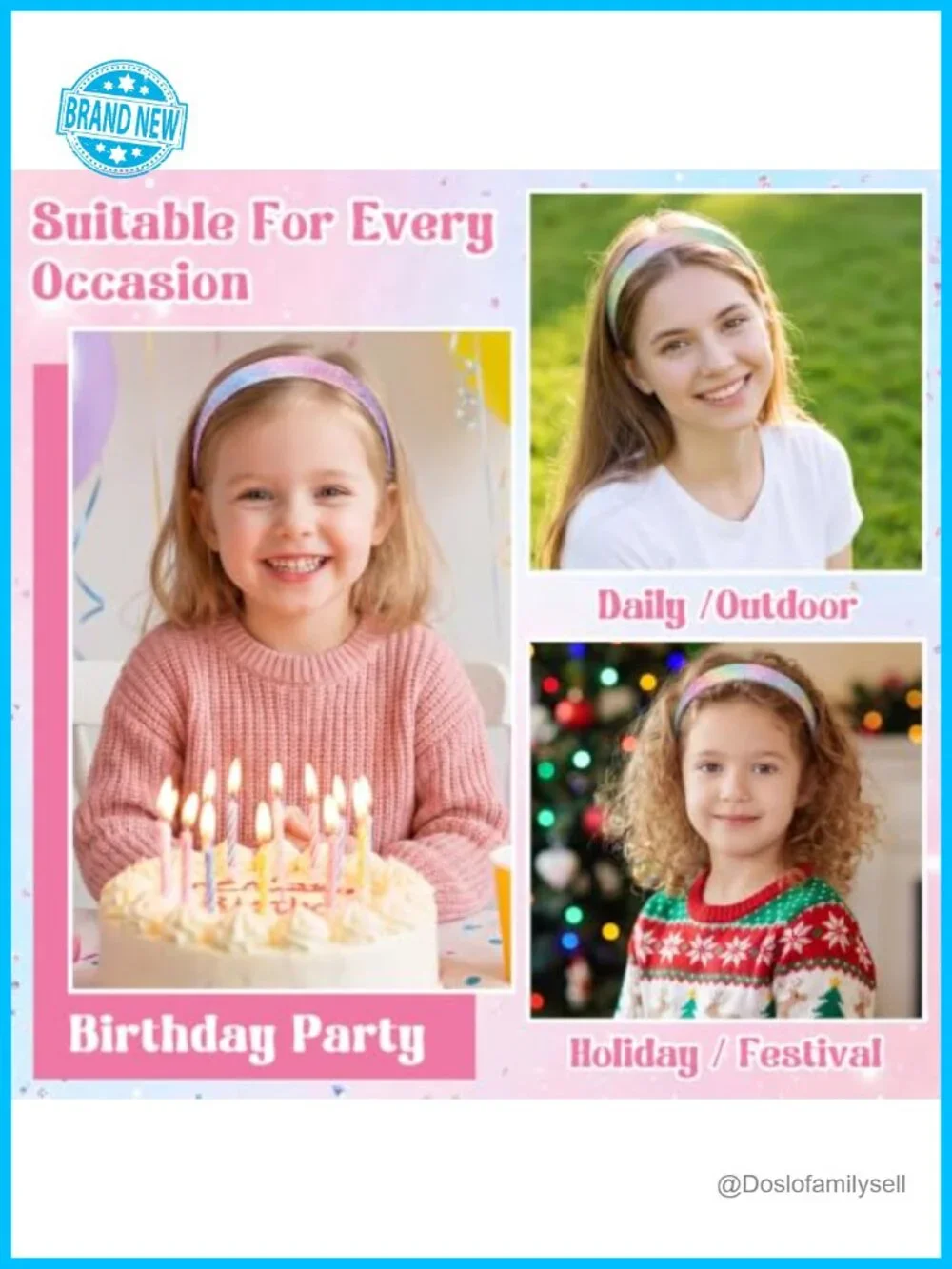 4 Pcs Glitter Sparkly Headbands for Girls Chunky Hair Accessories